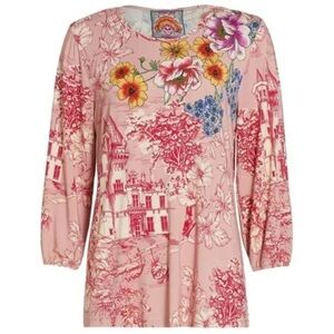 Johnny Was House on The Hill Puff Sleeve Top, Pink Multi, size S